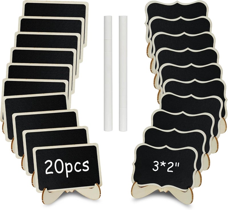 wreathqueen Mini Chalkboard Signs with Stands – Reusable Wooden Food Labels for Party, Buffet & Wedding – Includes 2 Chalk Markers – Mini Chalkboards for DIY Crafts & Food Display (Small) - Image 1